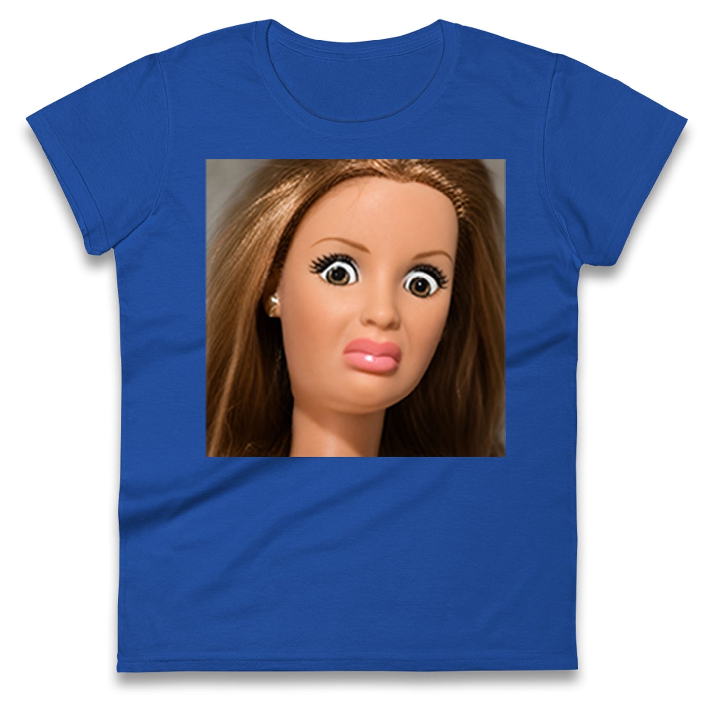 Funny Distressed Doll Face Meme Ladies T Shirt