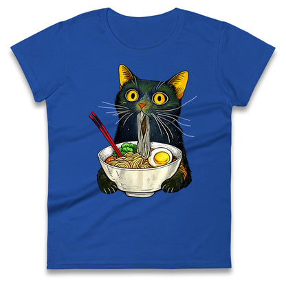 Ramen Noodle Black Cat Foodie Lover Meme Ladies T Shirt