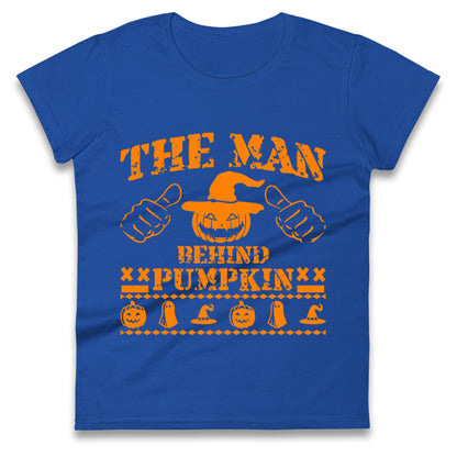 The Man Behind Pumpkin Halloween Womens t shirt