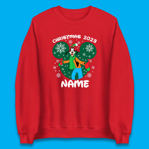 Personalised Christmas 2023 Your Name Santa Goofy And Pluto Xmas Disney Mickey And Friends Unisex Sweatshirt