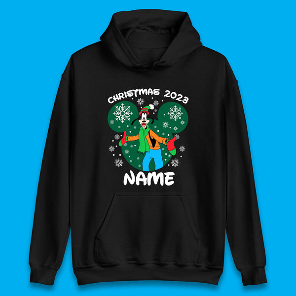 Personalised Christmas 2023 Your Name Santa Goofy And Pluto Xmas Disney Mickey And Friends Unisex Hoodie