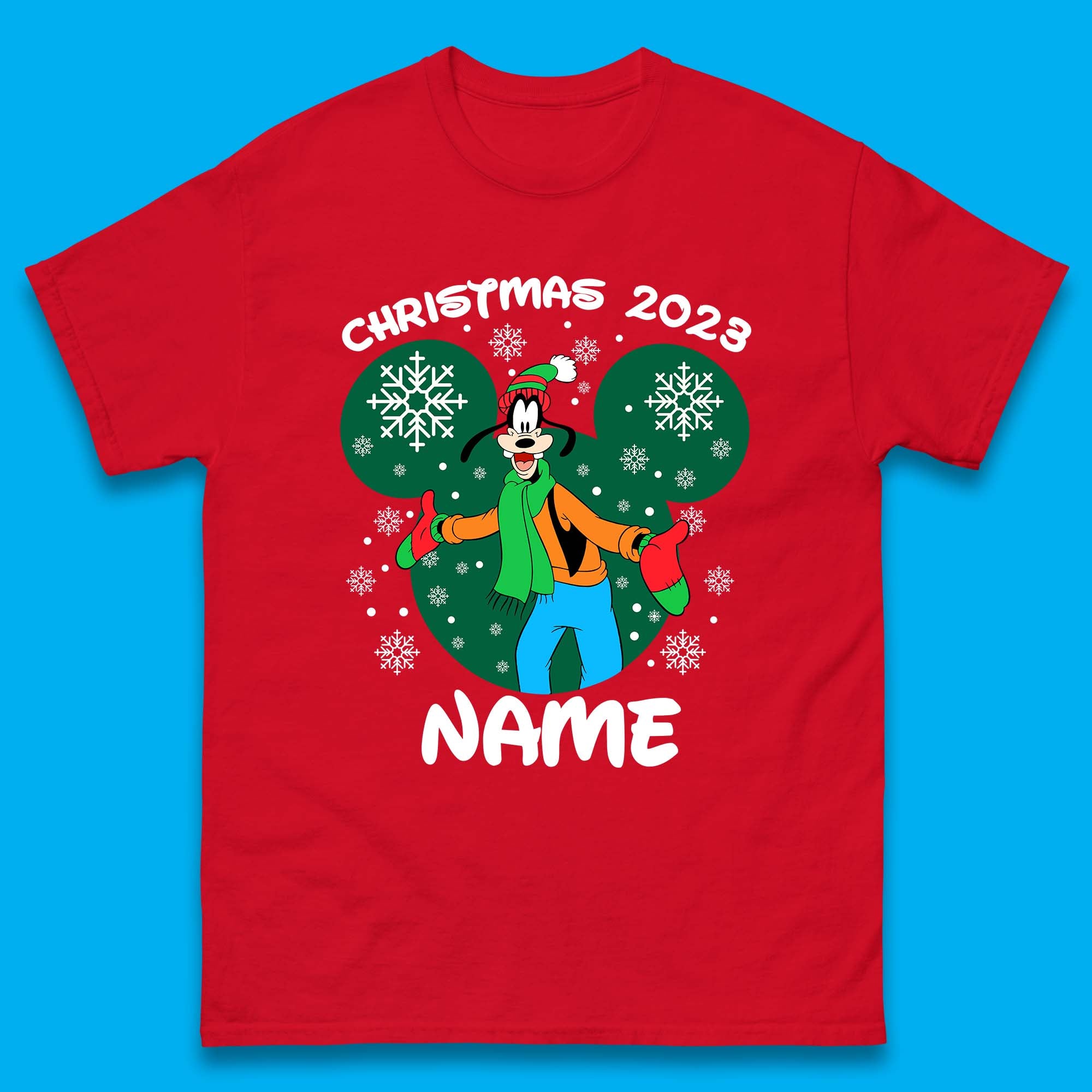 Personalised Christmas 2023 Your Name Santa Goofy And Pluto Xmas Disney Mickey And Friends Mens Tee Top