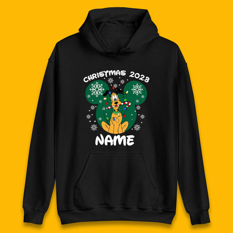 Personalised Christmas 2023 Your Name Santa Goofy And Pluto Xmas Disney Mickey And Friends Unisex Hoodie