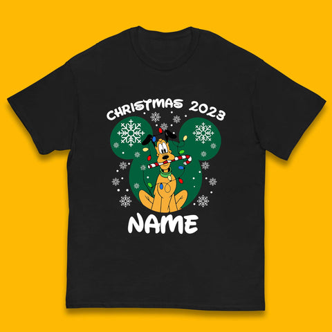 Personalised Christmas 2023 Your Name Santa Goofy And Pluto Xmas Disney Mickey And Friends Kids T Shirt