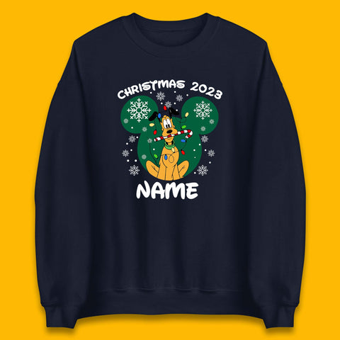 Personalised Christmas 2023 Your Name Santa Goofy And Pluto Xmas Disney Mickey And Friends Unisex Sweatshirt