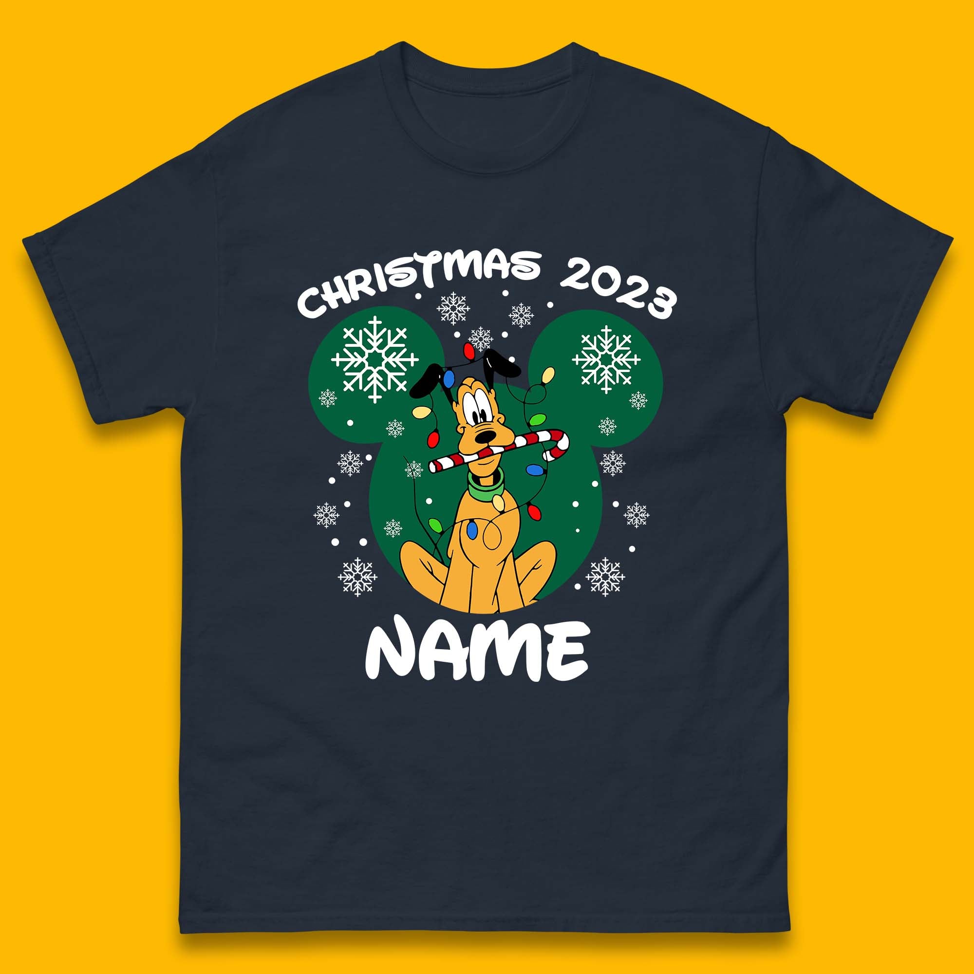 Personalised Christmas 2023 Your Name Santa Goofy And Pluto Xmas Disney Mickey And Friends Mens Tee Top