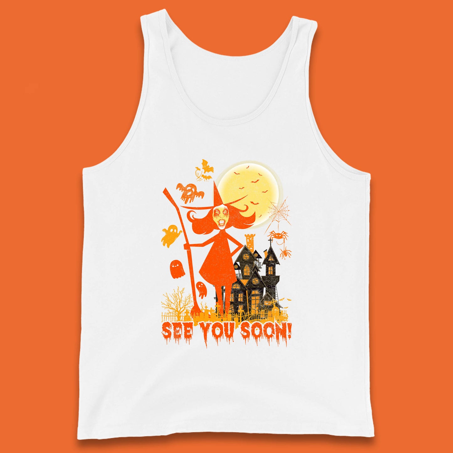 See You Soon Halloween Witch With Broom Horror Scary Haunted House Tank Top