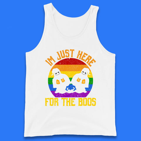 Halloween I Just Here For The Boos Gay Boo Ghosts Drinking Beer LGBTQ Pride Beer Tank Top