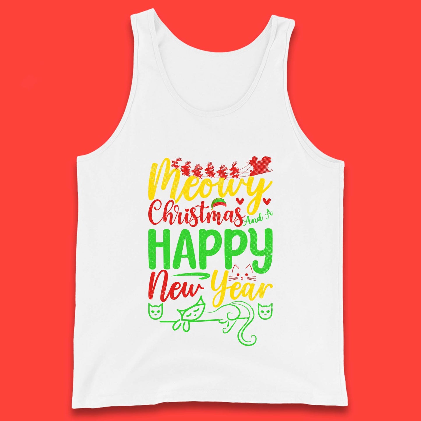 meowy christmas cat tank top