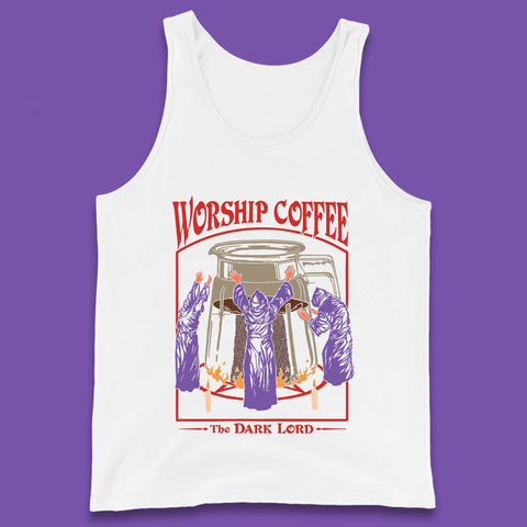 Worship Coffee The Dark Lord Aesthetic Vintage Coffee Retro Halloween Coffee Lover Faith Tank Top