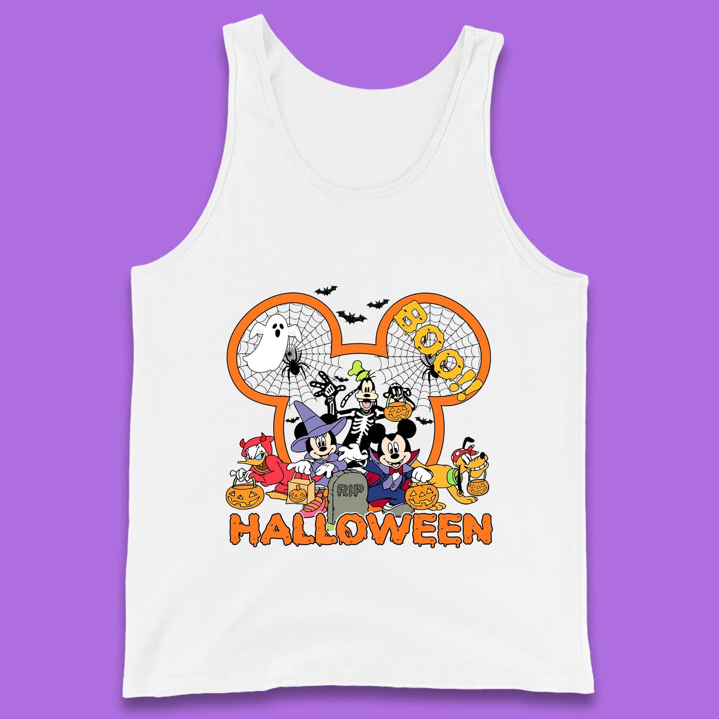 Disney Halloween Mickey Mouse Minnie Mouse Boo Ghost Friends Donald Duck Pluto Goofy Cartoon Disneyland Trip Tank Top