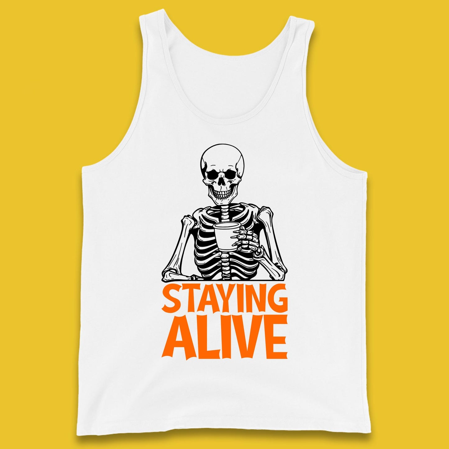 Staying Alive Funny Skeleton Trendy Coffee Halloween Skull Vintage Coffee Lovers Tank Top