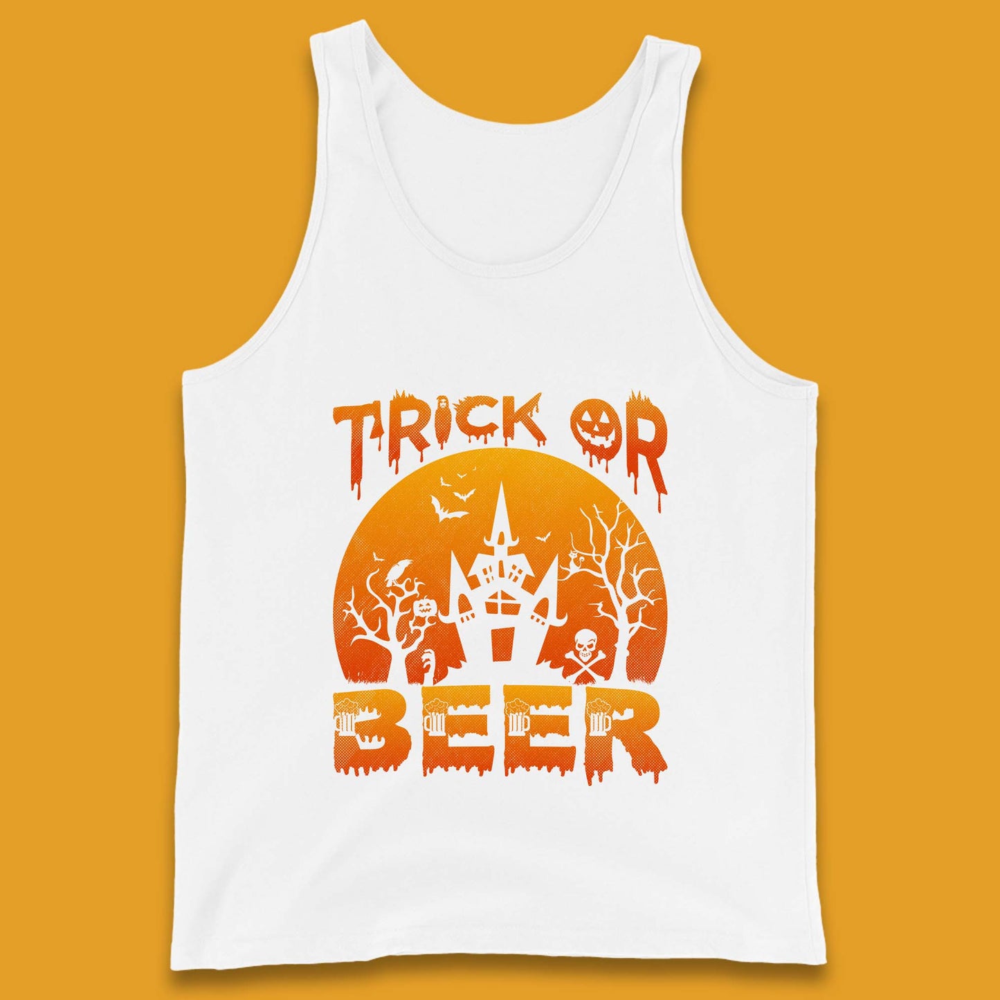 Trick Or Beer Halloween Drinking Beer Lover Horror Haunted House Drinker Halloween Party Tank Top