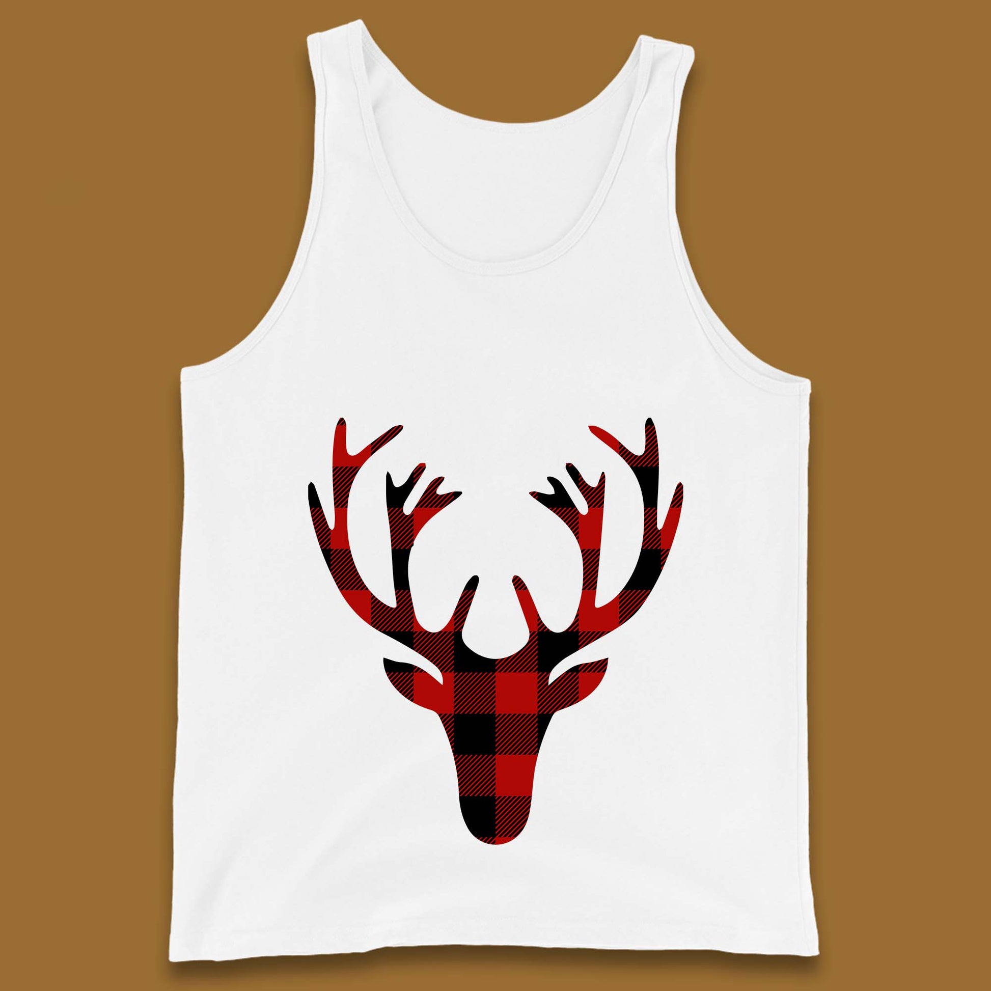 merry christmas buffalo plaid deer head tank top