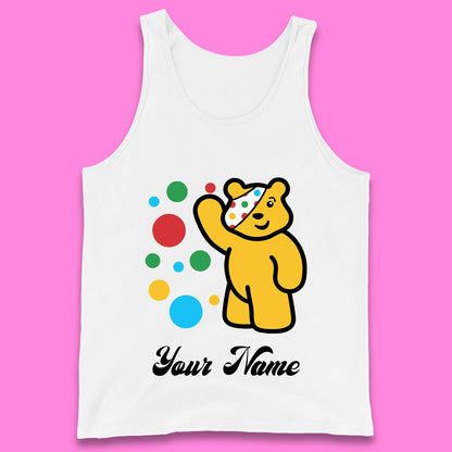 Personalised Spotty Pudsey Bear Hand Waving Dotty Spot Your Name Fundraising Spotty Bear Spotty Day Tank Top