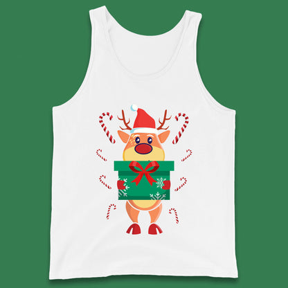 reindeer holding gift christmas tank top