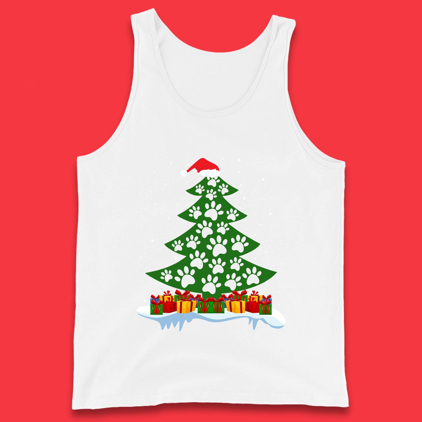 christmas tree with paw prints of dogs tank top