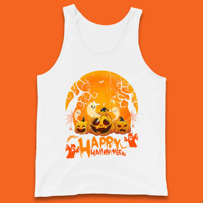 Happy Halloween Jack O Lantern Pumpkins Scary Boo Ghost Haunted Trees Tank Top