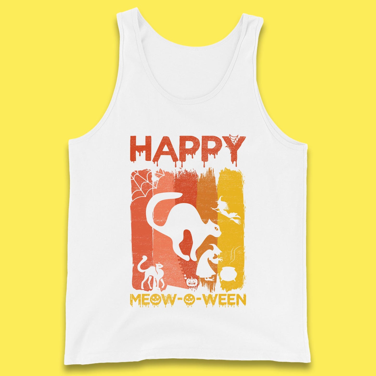 Happy Meow-O-ween Funny Halloween Black Cat Scary Spooky Tank Top