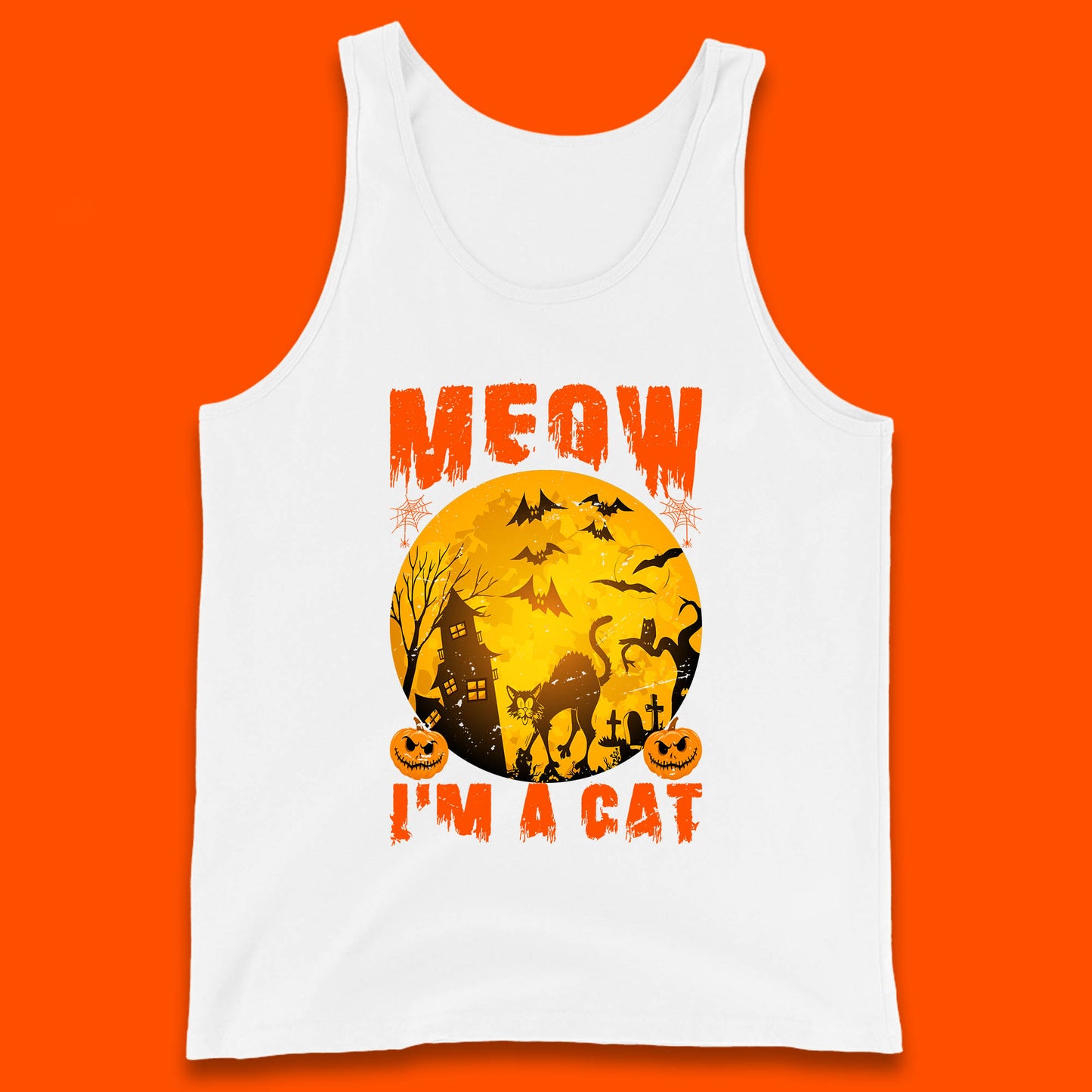Meow I'm A Cat Halloween Black Cat Horror Scary Haunted House Tank Top