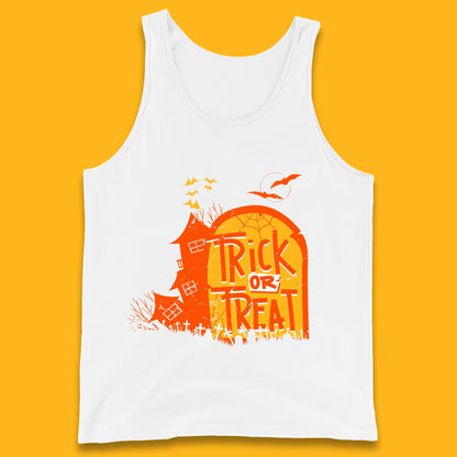 Trick Or Treat Halloween Terrific Abandoned Haunted House Flying Bats Tank Top