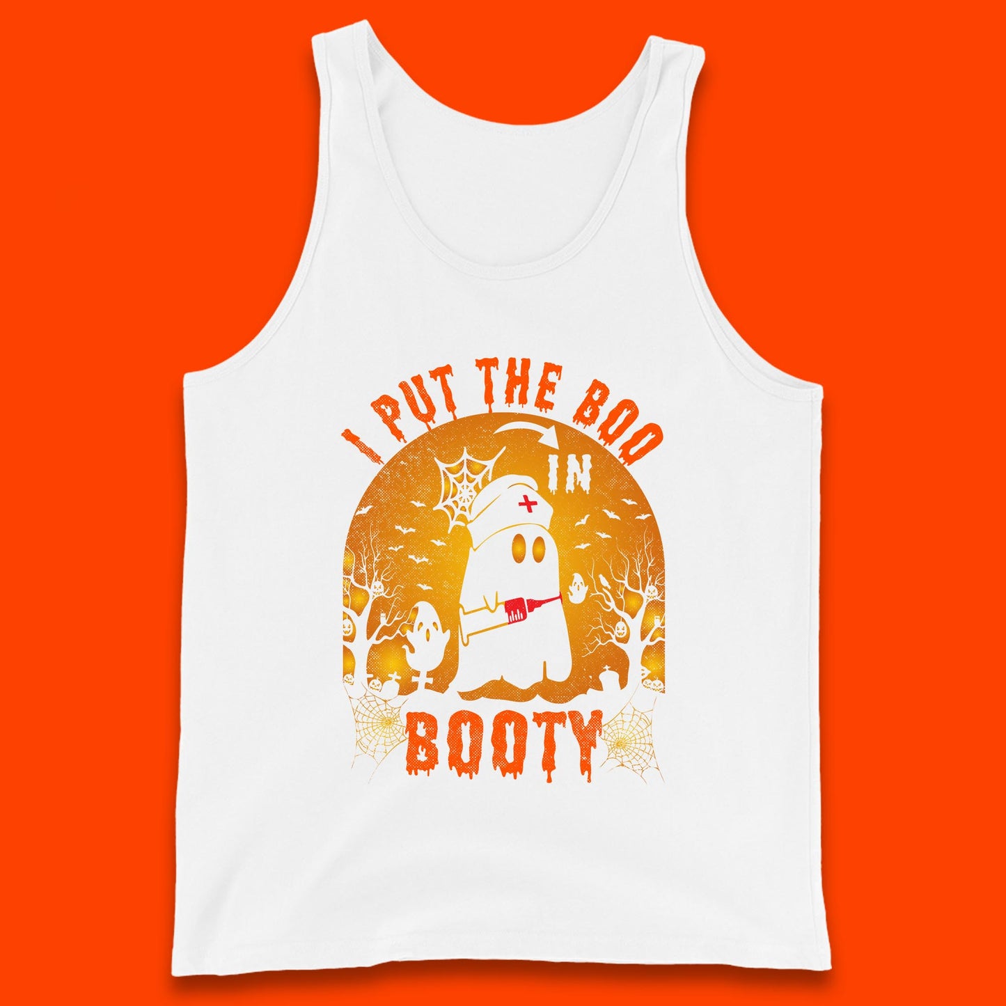 I Put The Boo In Booty Nurse Ghost Syringe Funny Halloween Nursing Boo Ghost Costume Tank Top