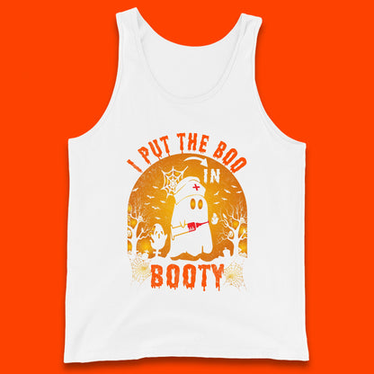I Put The Boo In Booty Nurse Ghost Syringe Funny Halloween Nursing Boo Ghost Costume Tank Top