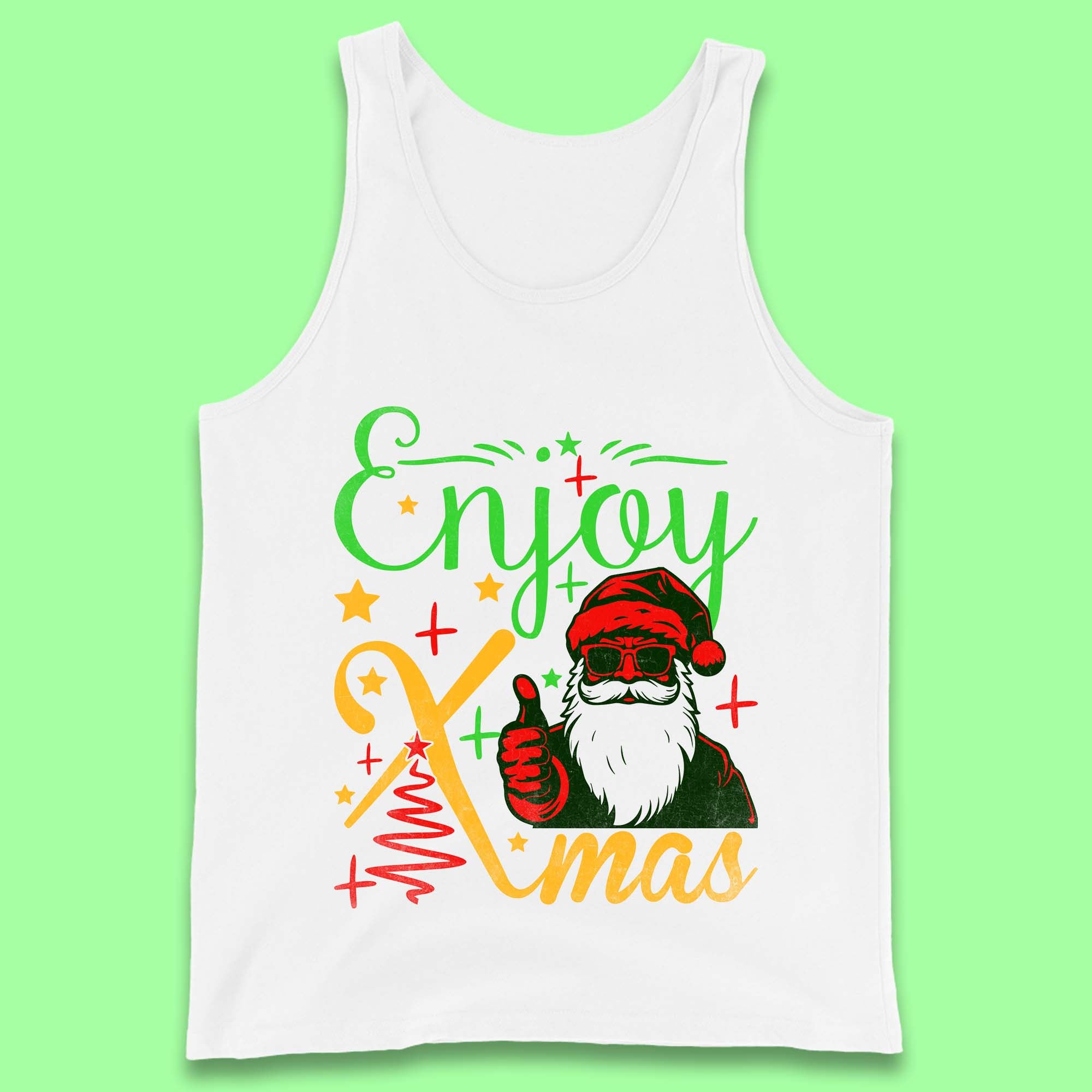 Enjoy Xmas Santa Claus Thumbs Up Merry Christmas Holiday Season Tank Top