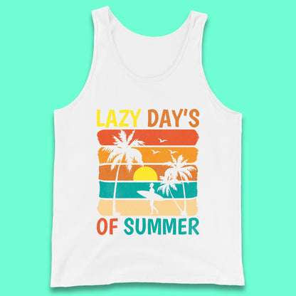 Lazy Days Of Summer Vintage Retro Sunset Surfer Beach Palm Trees Tank Top