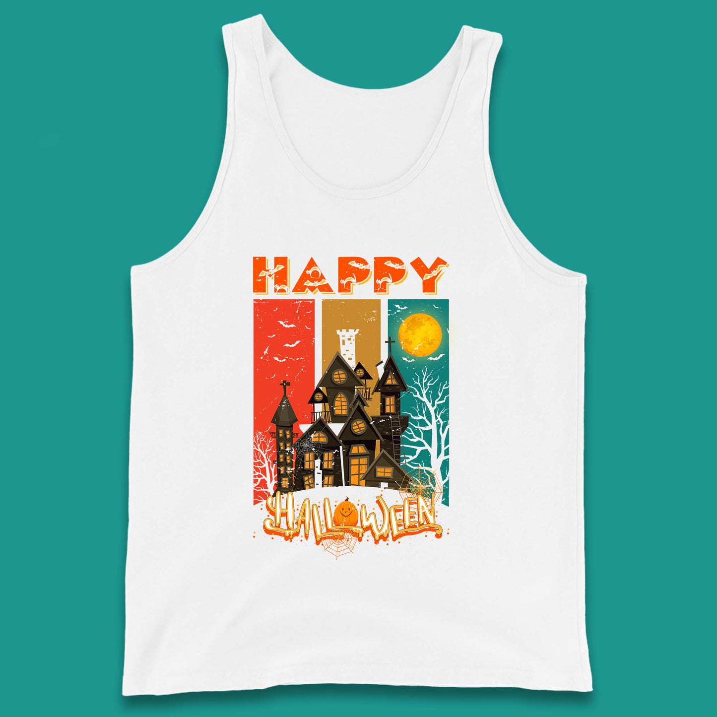 Happy Halloween Vintage Style Horror Scary Haunted House Tank Top