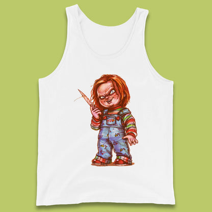 The Horror Movie Character Chucky With Knife Serial Killer Halloween Horror Movie Inspired Chucky Tank Top