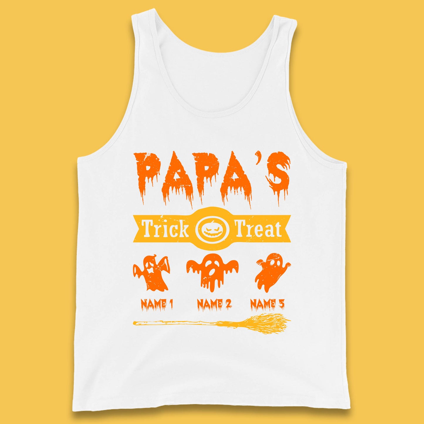 Personalised Papa's Trick Or Treat Halloween Custom Your Boo Ghost Children Names Scary Spooky Costume Tank Top