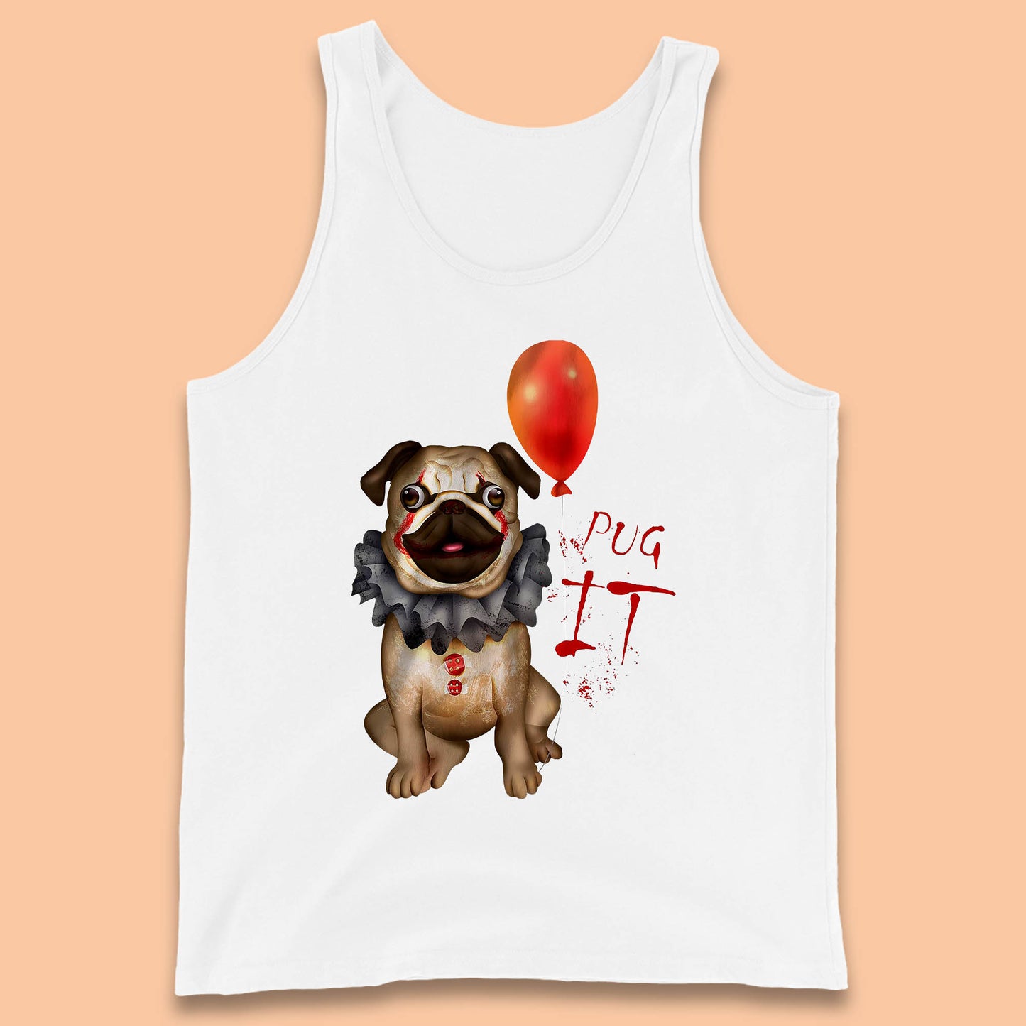Pug IT Pennywise Clown Dog Spoof Halloween Pug Dog Costume Horror Movie Serial Killer Tank Top