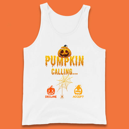 Halloween Pumpkin Calling Accept Decline Funny Jack O Lantern Horror Scary Phone Call Tank Top