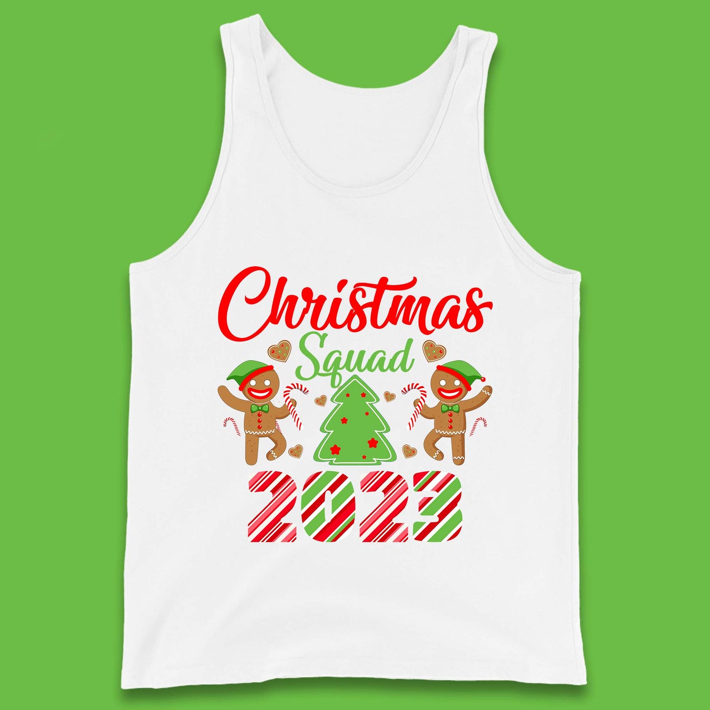Christmas Squad 2023 Christmas Tree Xmas Gingerbread Man with Candy Cane Tank Top