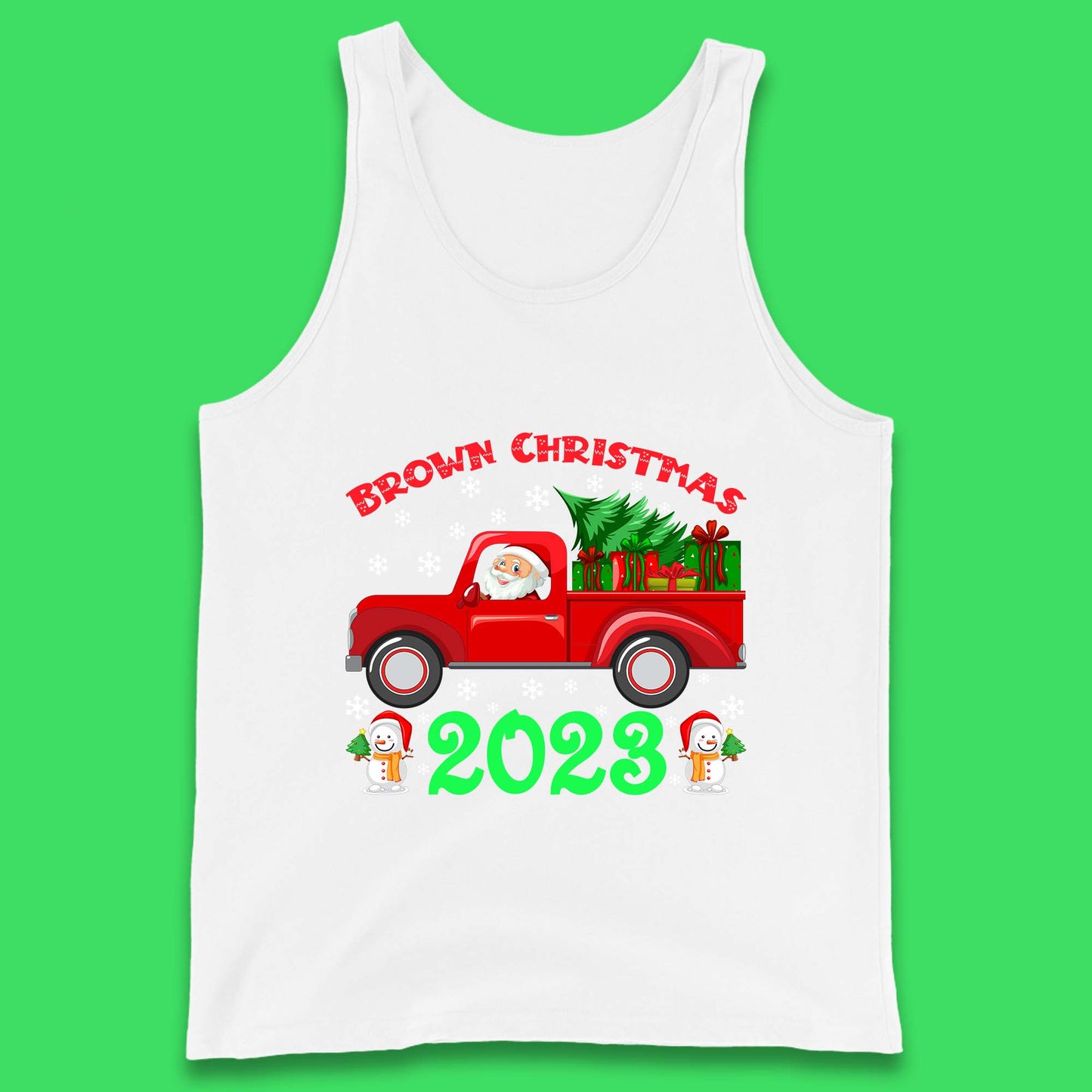 Brown Christmas 2023 Santa Claus Driving Truck With Christmas Tree To Delivery Christmas Gifts Xmas Tank Top