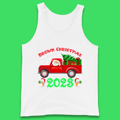 Brown Christmas 2023 Santa Claus Driving Truck With Christmas Tree To Delivery Christmas Gifts Xmas Tank Top