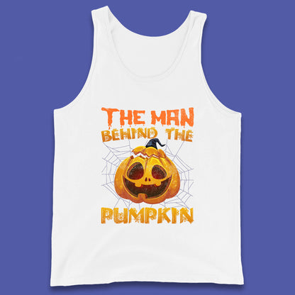 The Man Behind The Pumpkin Halloween Pregnancy Baby Announcement New Dad Gift Tank Top