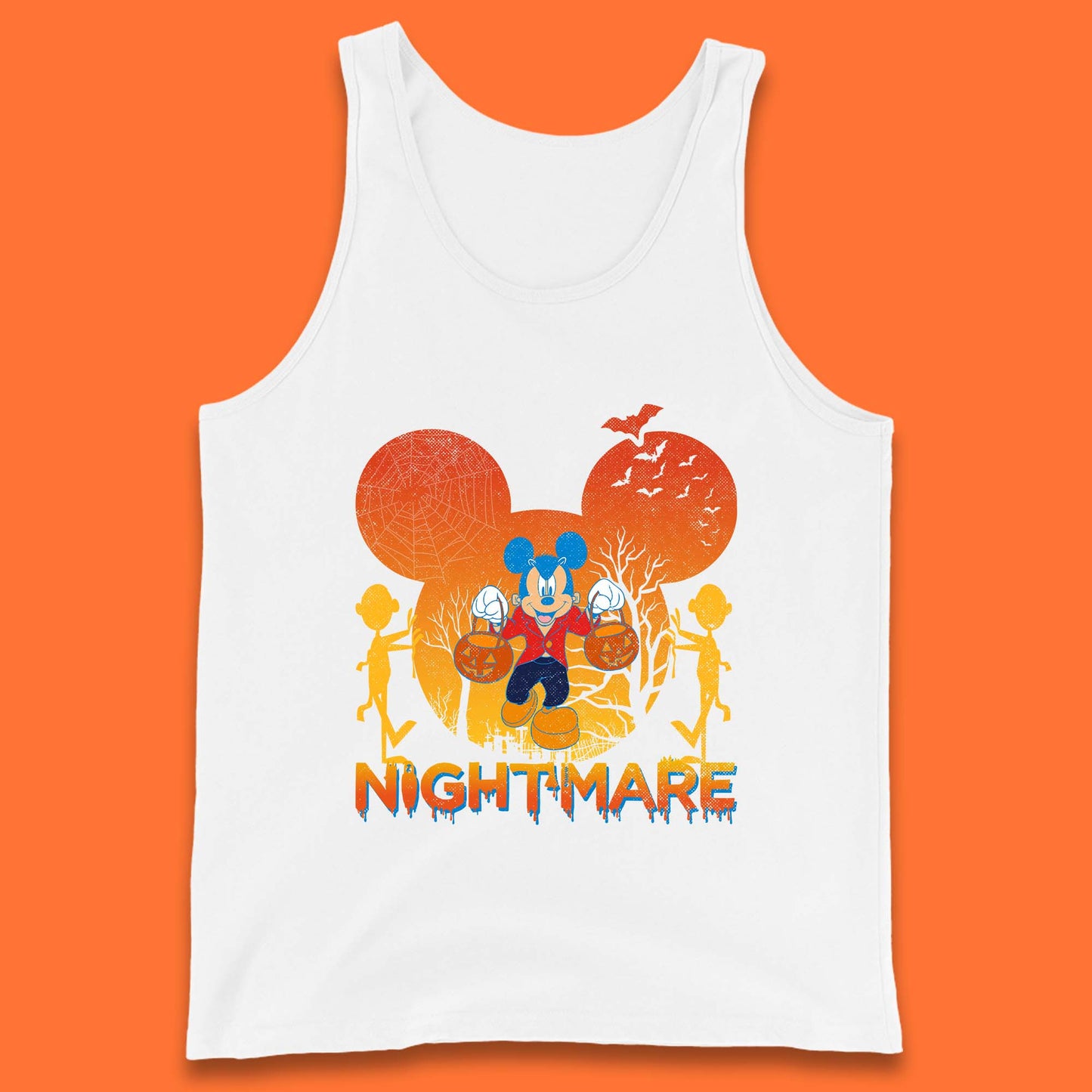 Halloween Nightmare Disney Mickey Mouse Holding Pumpkin Bucket Horror Scary Disneyland Trip Tank Top