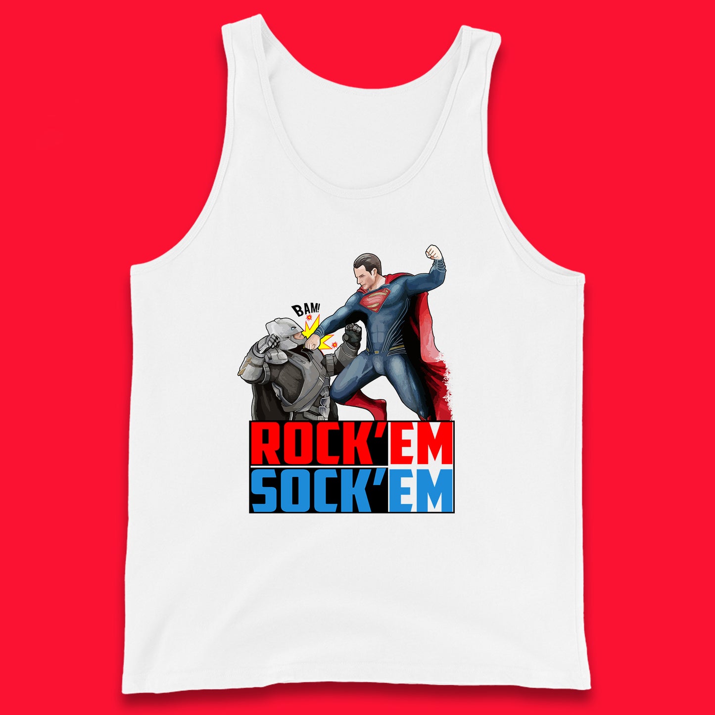 Rock'Em Sock'Em Batman V Superman Dawn Of Justice DC Comics Superheroes Fighting The Ultimate Face Off Tank Top
