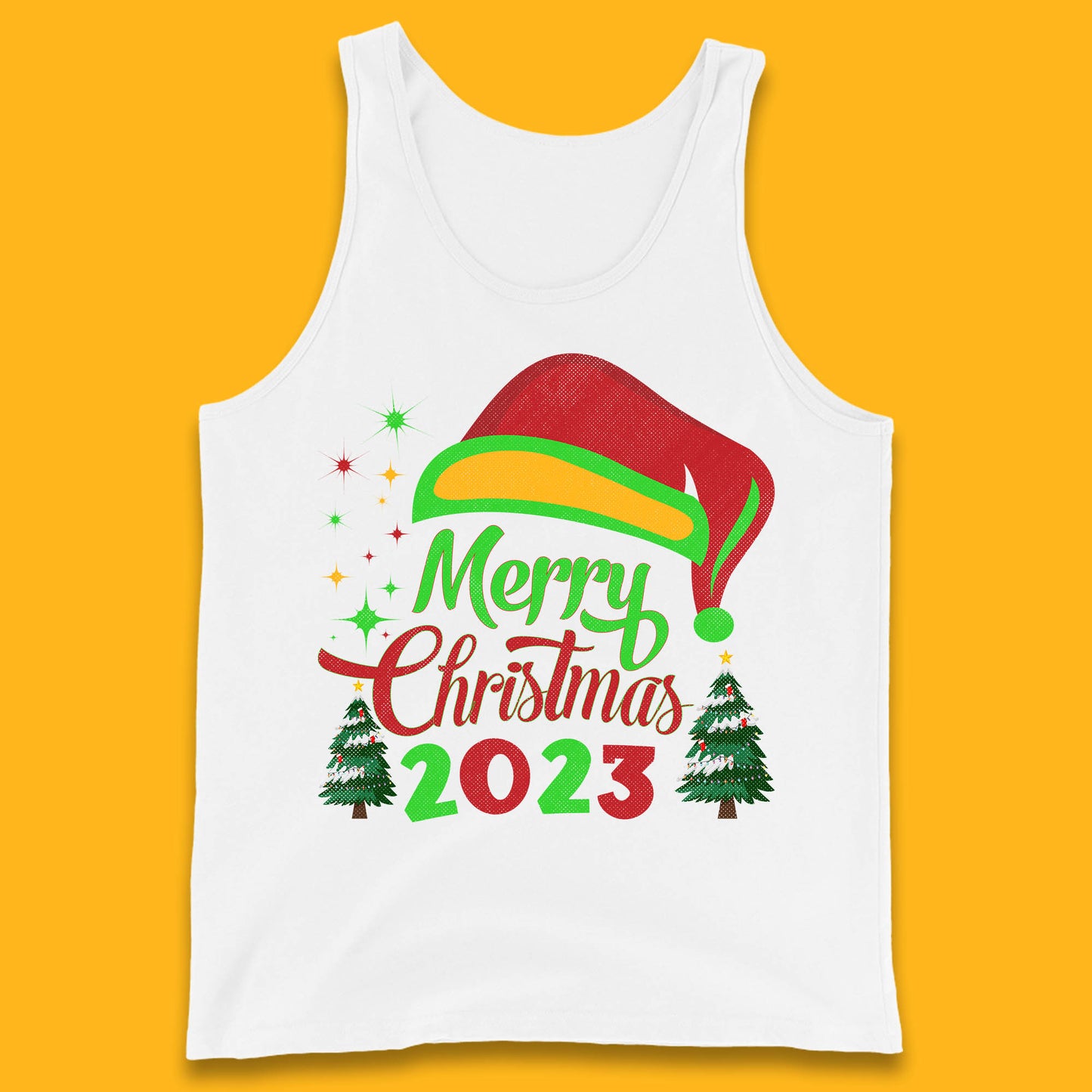 Merry Christmas 2023 Elf Hat Christmas Trees Xmas Gift Tank Top