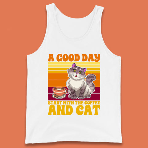 A Good Day Start With The Coffee And Cat Funny Coffee Cats Lovers Tank Top
