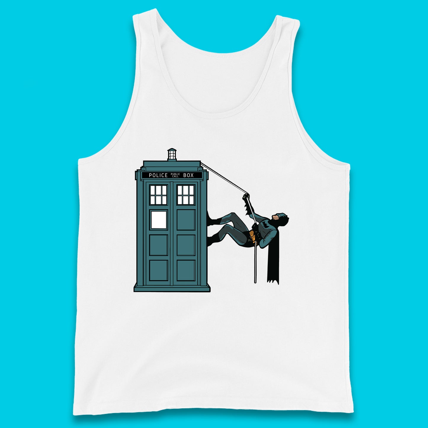 Batman Climbing Police Public Call Box DC Comics Superhero Movie Character Tank Top