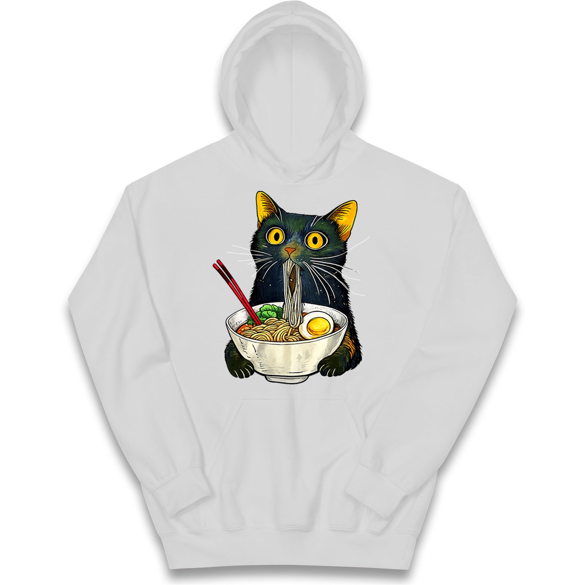 Ramen Noodle Black Cat Foodie Lover Meme Kids Hoodie