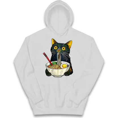 Ramen Noodle Black Cat Foodie Lover Meme Kids Hoodie