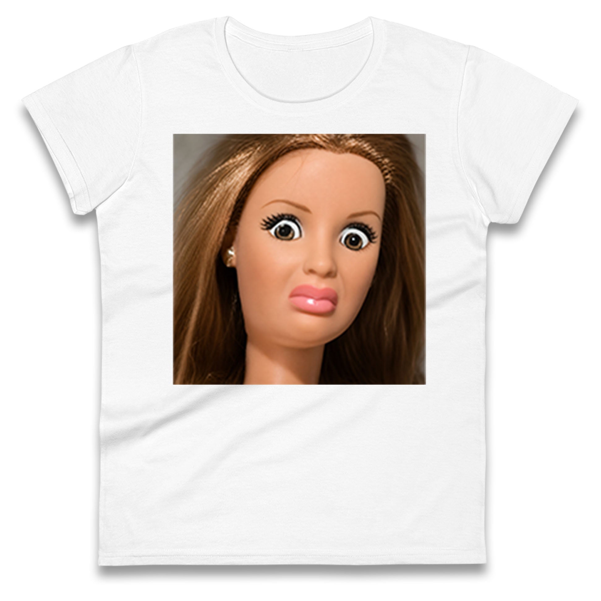 Funny Distressed Doll Face Meme Ladies T Shirt
