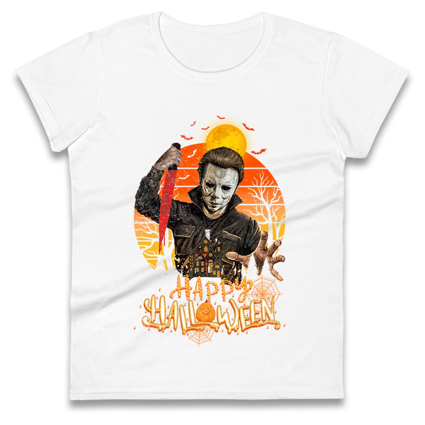 Michael Myers Happy Halloween Womens t shirt