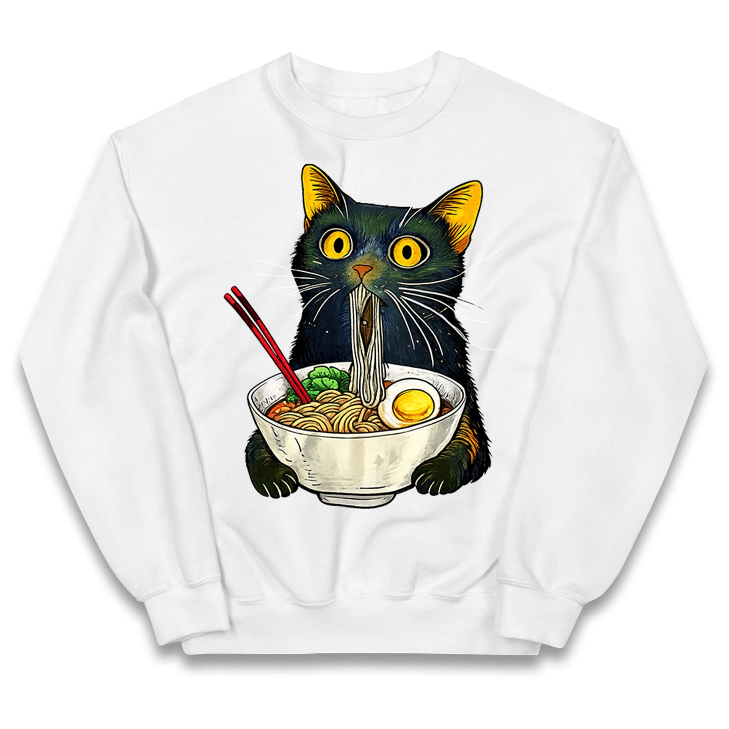 Ramen Noodle Black Cat Foodie Lover Meme Kids Jumper