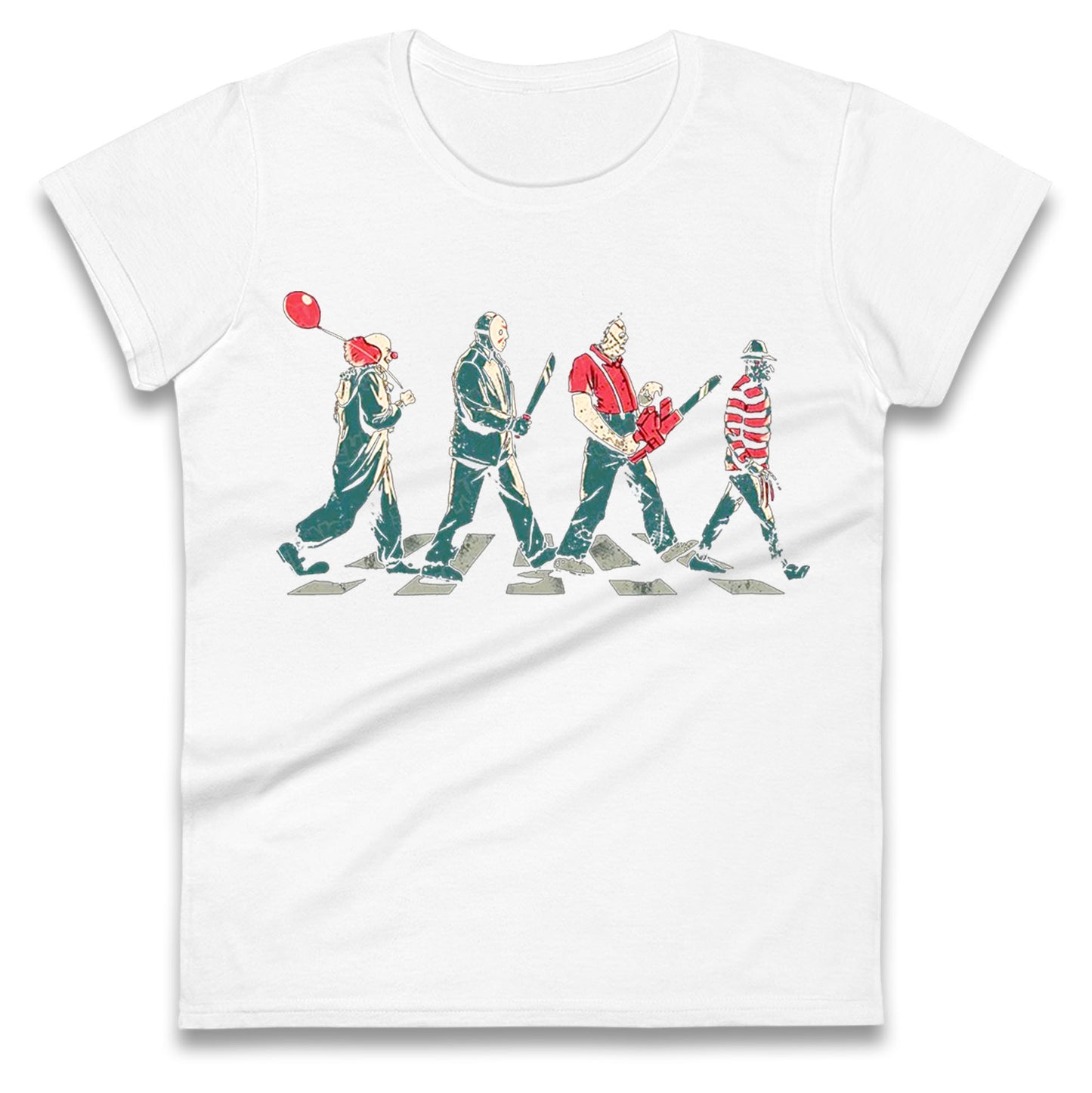 Horror Characters Friends Spoof Halloween Womens t shirt