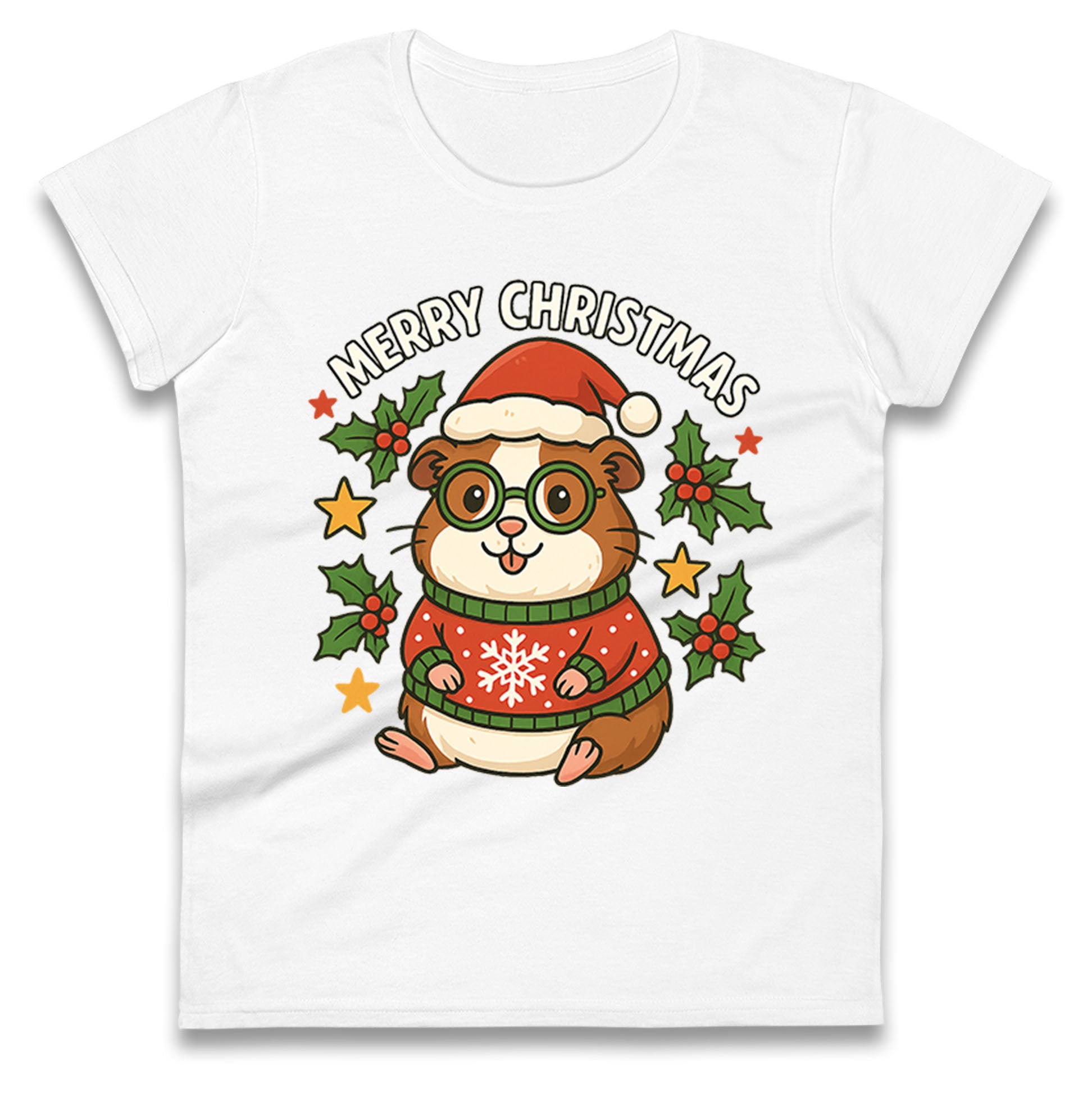 Guinea Pig Christmas Ladies T Shirt